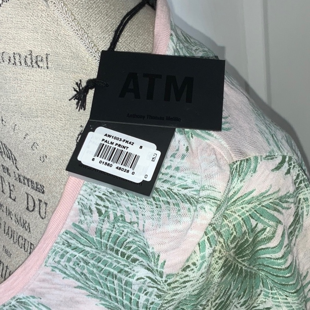 ATM Anthony Thomas Melillo Palm Print Tee - Pink and Green